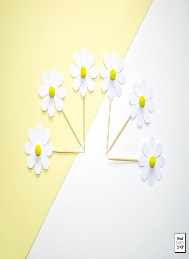 Curious Button Pack of 6 Daisy Cupcake Toppers | 2 Inch Flower Cake Decoration | Pine MDF Mini Topper | Floral Daisy Theme | Baby Shower, Boho Party, Cupcake Decor - Image 4